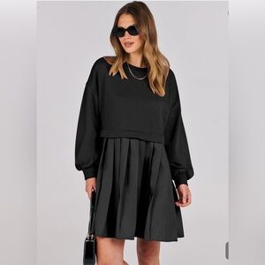 NWT Anrabess Sweatshirt Dress Oversized Pleated Skirt Navy Blue Small